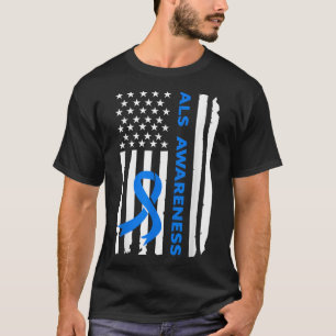 Als Awareness Blue Ribbon American Flag T-Shirt