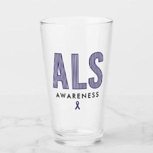 ALS Awareness Blue Ribbon Glass