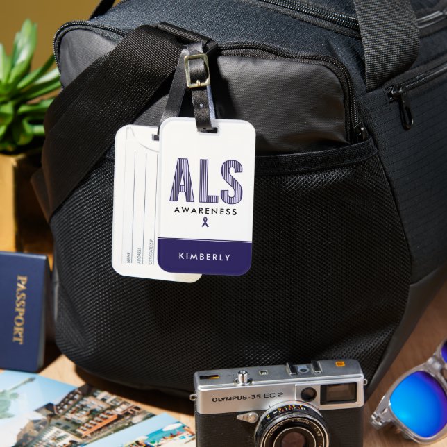 ALS Awareness Blue Ribbon Luggage Tag (Front & Back)