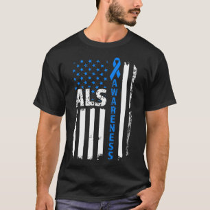 ALS Awareness Blue Ribbon US Flag T-Shirt
