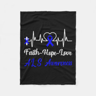 Als Awareness Heartbeat Christian Cross Faith Blue Fleece Blanket