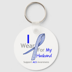 ALS Awareness I Wear ALS Ribbon For My Husband Key Ring