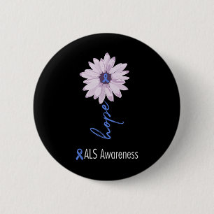 Als Awareness Month Blue Sunflower Ribbon Als Warr 6 Cm Round Badge