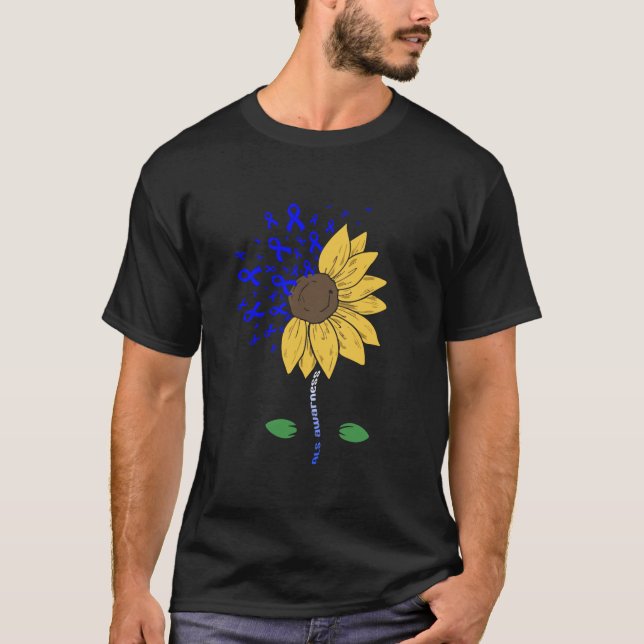 Als Awareness Month Sunflower Blue Ribbon Family S T-Shirt (Front)