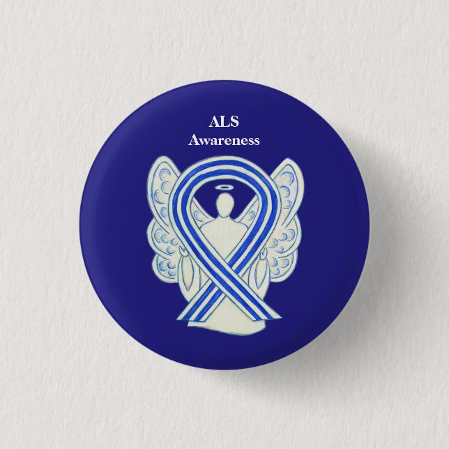 ALS Awareness Ribbon Angel Art Button Pins (Front)