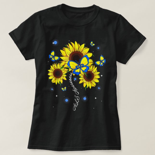 ALS Awareness Sunflower Butterfly Ribbon  T-Shirt (Design Front)