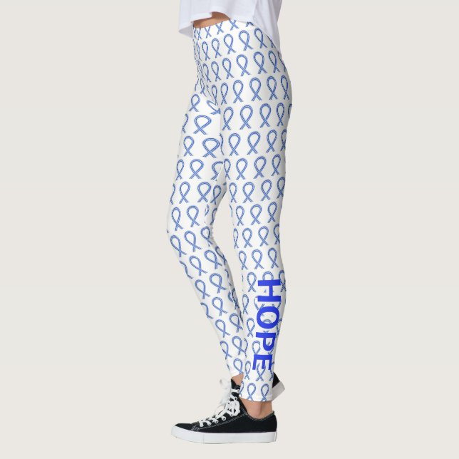 ALS Blue and White Awareness Ribbon Art Leggings (Left)
