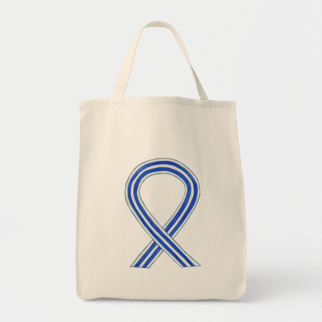 ALS Blue and White Awareness Ribbon Art Tote Bag (Front)