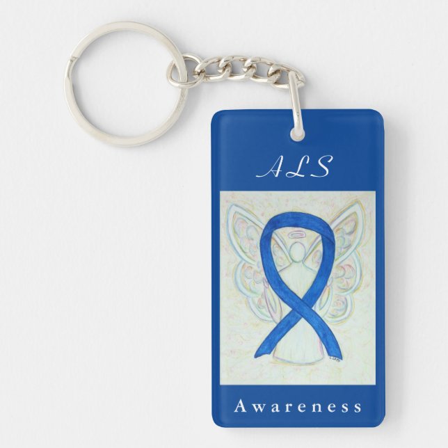 ALS Blue Awareness Ribbon Guardian Angel Key Chain (Front)