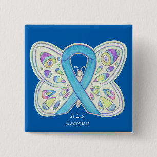 ALS Blue Butterfly Awareness Ribbon Custom Art Pin