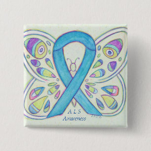 ALS Blue Butterfly Awareness Ribbon Custom Art Pin