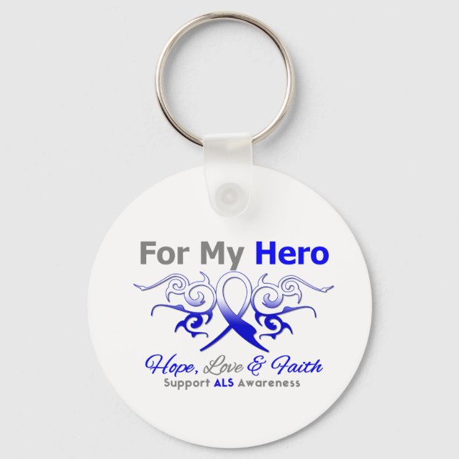 ALS Disease Tribal Ribbon Hero Key Ring (Front)