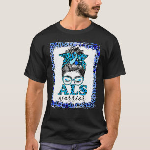 Als Warrior Leopard Messy Bun Als Awareness Month  T-Shirt