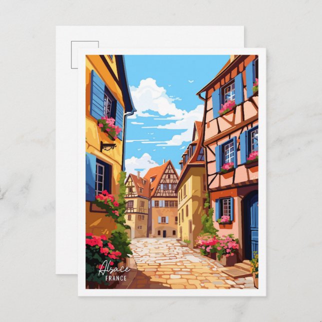 Alsace France Art Vintage Travel Illustration Postcard (Front/Back)
