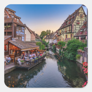 Alsace France Flower Water Canal Square Sticker