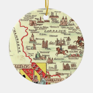 Alsace Lorraine France  Illustrated Map  Ceramic Ornament