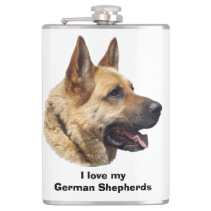 Alsatian German shepherd dog portrait Hip Flask