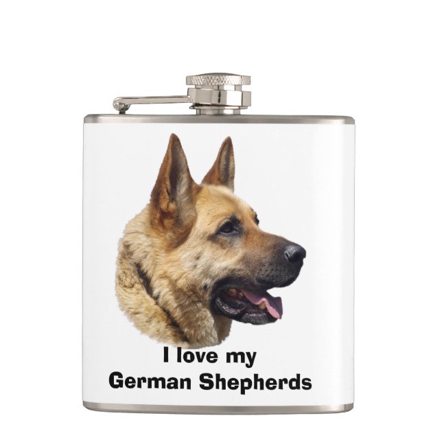 Alsatian German shepherd dog portrait Hip Flask (Front)
