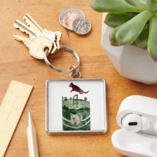 Alsatian, Westie Painting Dog Agility Key Ring