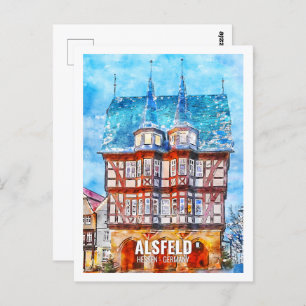 Alsfeld Hessen Germany Travel Place Watercolor Postcard