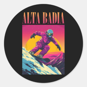 Alta Badia Italy Retro Snowboard Italia Classic Round Sticker
