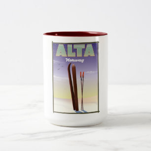 ALTA Norway ski travel poster Two-Tone Coffee Mug