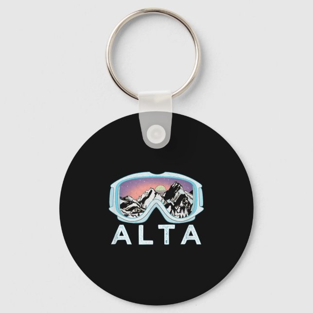 Alta Ski Design _ Alta, Ut Skiing Snow Gift  Key Ring (Front)