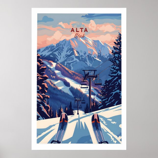 Alta Utah Ski Lift Mountain View Poster - Dramatic (Front)