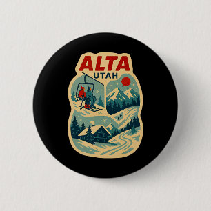 Alta Utah Vintage Skiing Vacation Ski Travel Souve 6 Cm Round Badge