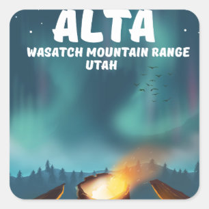 Alta Wasatch Mountain Range Utah Square Sticker