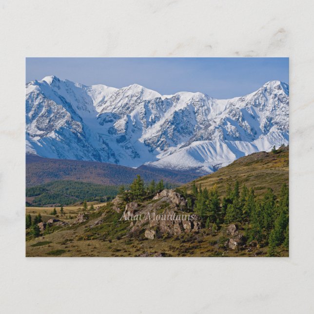 Altai Mountains, scenic photograph, labelled, Postcard (Front)