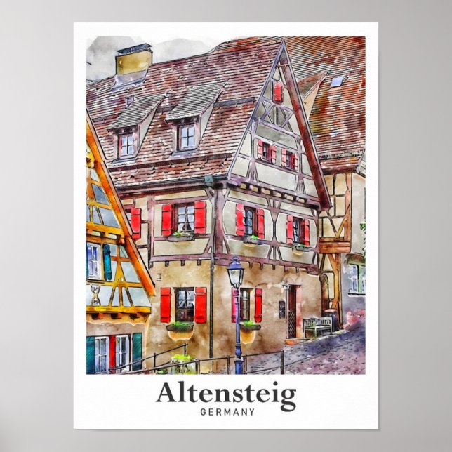 Altensteig Germany Travel Watercolor Hand Drawn Poster (Front)