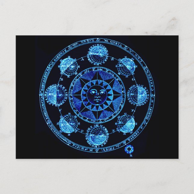 Altered Light Blue Zodiac Sun Eclipses Postcard (Front)