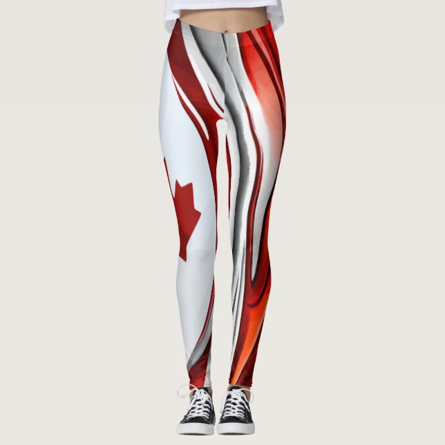 Altered Maple Leaf: A Creative Canadian Twist Leggings (Front)