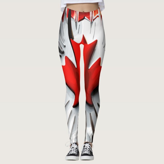 Altered Maple Leaf: A Creative Canadian Twist Leggings (Front)
