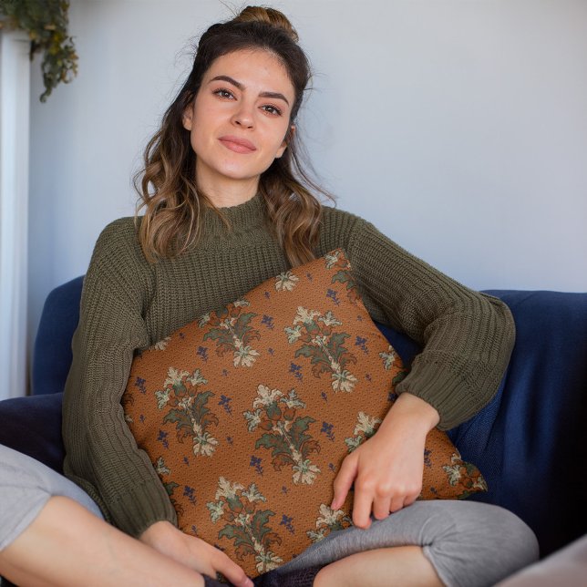 Alternating Bands  Large Floral Bouquets Homedecor Cushion (mockup of a woman holding a Alternating Bands Large Floral Bouquets Homedecor Throw Pillow)