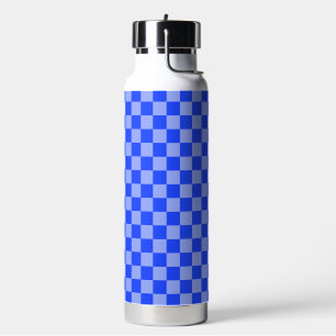 Alternating Blue and Light Purple Chequerboard Water Bottle