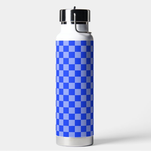 Alternating Blue and Light Purple Chequerboard Water Bottle (Left)