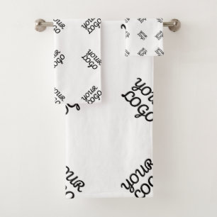 Alternating Business Logo or Image Pattern   White Bath Towel Set
