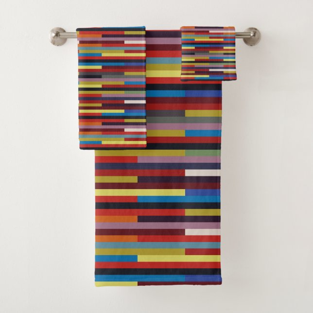 Alternating Colour Stripes Patchwork - Horizontal Bath Towel Set (Insitu)
