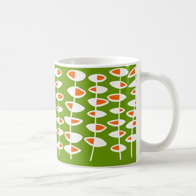 Alternating Leaf - White & Orange on Green 669900 Coffee Mug (Right)
