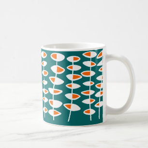 Alternating Leaf - White & Orange on Teal 006666 Coffee Mug