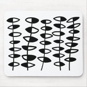 Alternating Leaves Abstract - Black and White Mouse Pad
