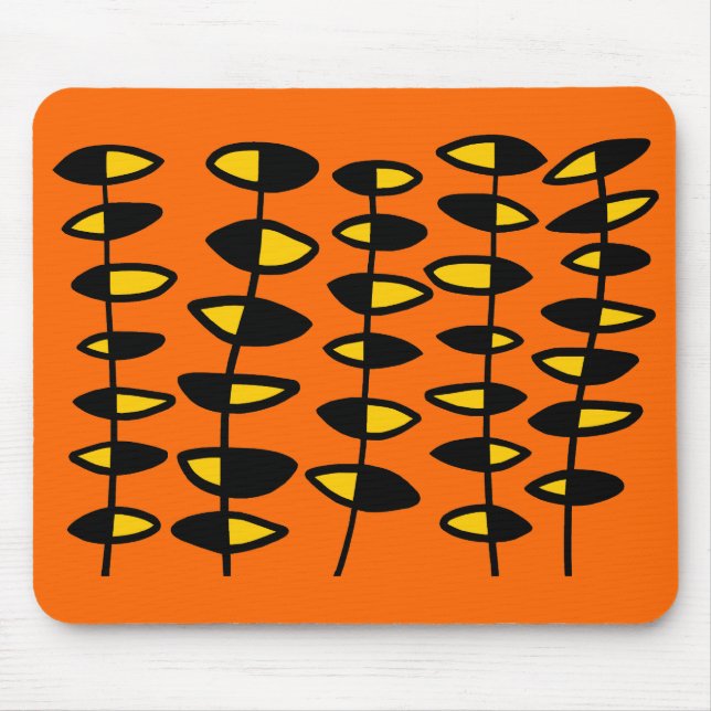 Alternating Leaves Abstract - Black, Cream & Amber Mouse Pad (Front)