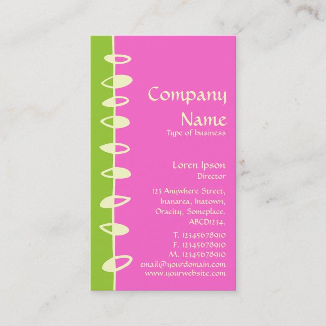 Alternating Leaves - Green, Pink and Cream Business Card (Front)
