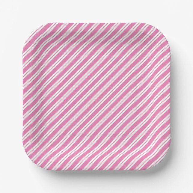 Alternating Width Pink and White Striped Paper Plate (Front)