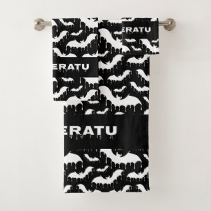 Alternative Black And White Gothic Bat Pattern Bath Towel Set