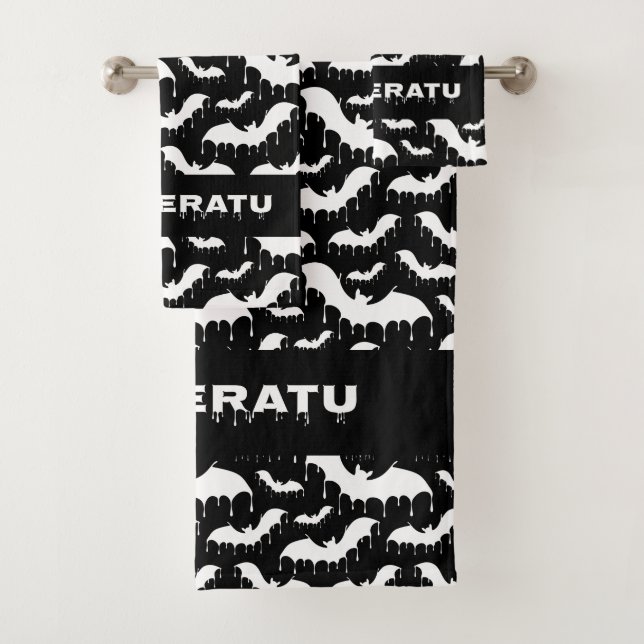 Alternative Black And White Gothic Bat Pattern Bath Towel Set (Insitu)