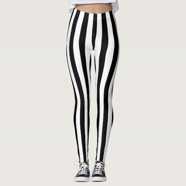 Alternative Black White Vertical Stripe Leggings (Front)