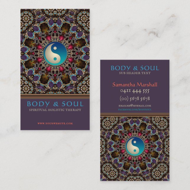 Alternative Eastern Jewels Yin Yang Purple Blue  Business Card (Front/Back)